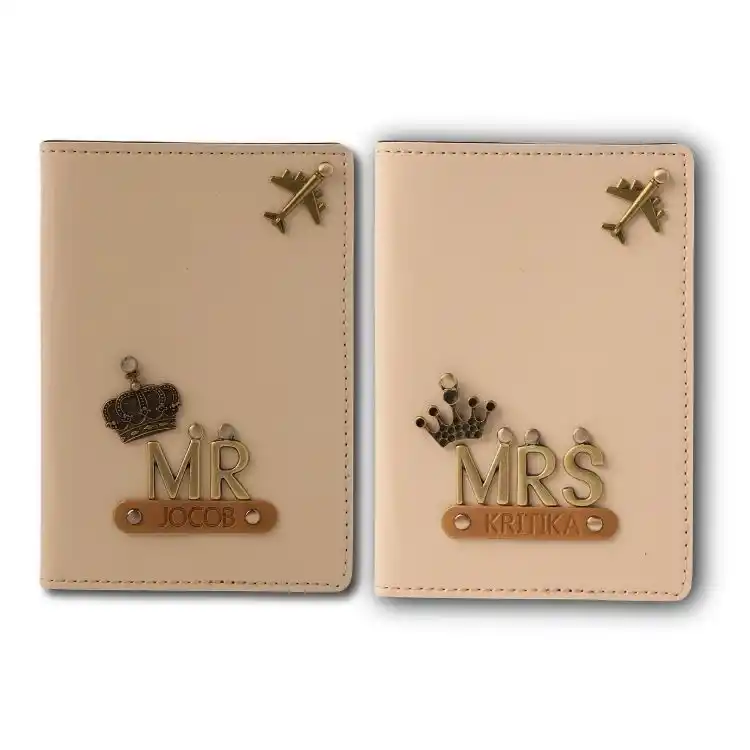 Ivory Personalized Mr and Mrs Passport Covers In India